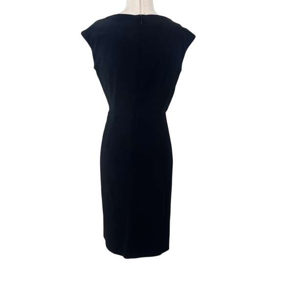 Jones Studio Black Stretch Bodycon Ruched Asymmetrical Midi Cocktail Dress Sz 6 - Picture 8 of 11